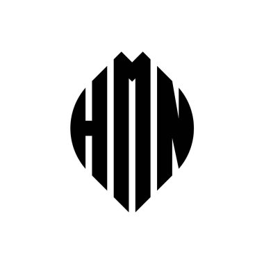 Çember ve elips şekilli HMN daire harf logosu tasarımı. Tipografik biçimli HMN elips harfleri. Üç baş harf daire şeklinde bir logo oluşturuyor. HMN Çember Amblemi Soyut Monogram Harf İşaretleyici Vektörü.