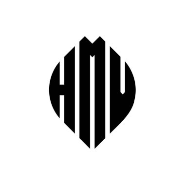 Daire ve elips şekilli HMV daire harf logosu tasarımı. Tipografik şekilli HMV elips harfleri. Üç baş harf daire şeklinde bir logo oluşturuyor. HMV Çember Amblemi Soyut Monogram Harf İşaretleyici Vektörü.