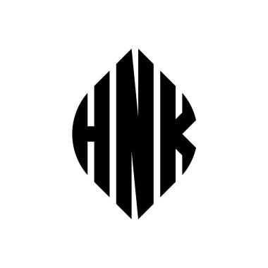 Çember ve elips şekilli HNK daire harf logosu tasarımı. Tipografik tarzda HNK elips harfleri. Üç baş harf daire şeklinde bir logo oluşturuyor. HNK Çember Amblemi Soyut Monogram Harf İşaretleyici Vektörü.
