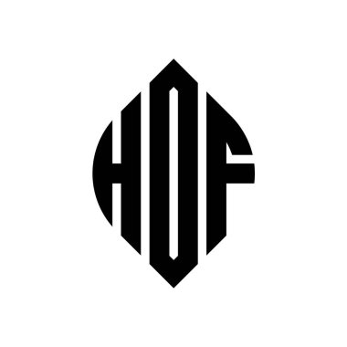 Daire ve elips şekilli HOF daire harf logosu tasarımı. Tipografik biçimli HOF elips harfleri. Üç baş harf daire şeklinde bir logo oluşturuyor. HOF Çember Amblemi Soyut Monogram Harf İşaretleme Vektörü.