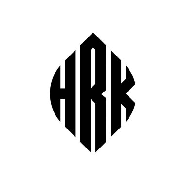 Çember ve elips şekilli HRK daire harf logosu tasarımı. Tipografik biçimli HRK elips harfleri. Üç baş harf daire şeklinde bir logo oluşturuyor. HRK Çember Amblemi Soyut Monogram Harf İşaretleyici Vektörü.