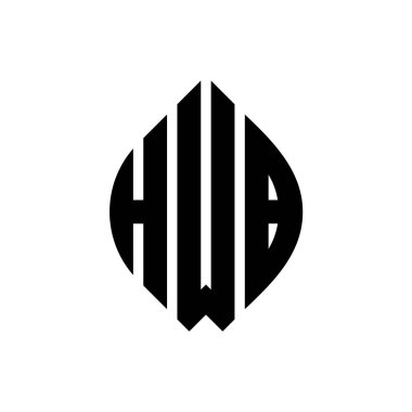 Çember ve elips şekilli HWB daire harf logosu tasarımı. Tipografik biçimli HWB elips harfleri. Üç baş harf daire şeklinde bir logo oluşturuyor. HWB Çember Amblemi Soyut Monogram Harf İşaretleyici Vektörü.