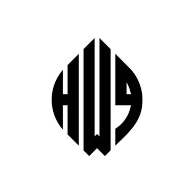 Çember ve elips şekilli HWQ daire harf logosu tasarımı. HWQ elips harfleri tipografik tarzda. Üç baş harf daire şeklinde bir logo oluşturuyor. HWQ Çemberi Amblemi Soyut Monogram Harf İşaretleyici Vektörü.