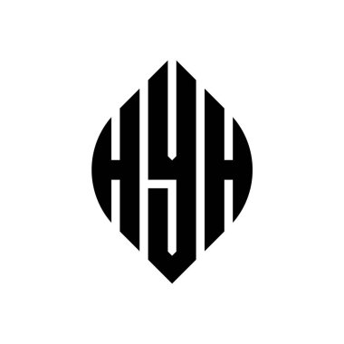 Çember ve elips şekilli HYH daire harf logosu tasarımı. Tipografik şekilli HYH elips harfleri. Üç baş harf daire şeklinde bir logo oluşturuyor. HYH Çember Amblemi Soyut Monogram Harf İşaretleme Vektörü.