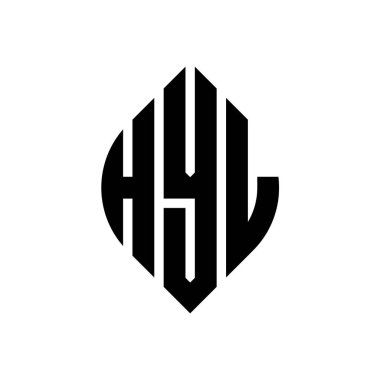 Çember ve elips şekilli HYL daire harf logosu tasarımı. Tipografik biçimli HYL elips harfleri. Üç baş harf daire şeklinde bir logo oluşturuyor. HYL Çember Amblemi Soyut Monogram Harf İşaretleyici Vektörü.