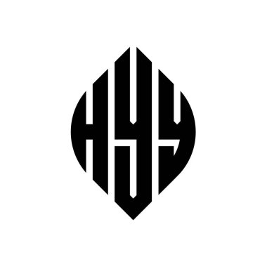 Çember ve elips şekilli HYY daire harf logosu tasarımı. Tipografik biçimli HYY elips harfleri. Üç baş harf daire şeklinde bir logo oluşturuyor. HYY Çemberi Amblemi Soyut Monogram Harf İşaretleme Vektörü.
