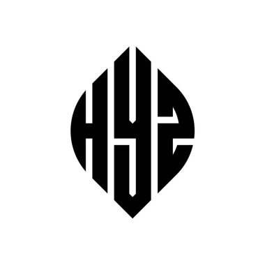 Daire ve elips şekilli HYZ daire harf logosu tasarımı. Tipografik şekilli HYZ elips harfleri. Üç baş harf daire şeklinde bir logo oluşturuyor. HYZ Çember Amblemi Soyut Monogram Harf İşaretleme Vektörü.