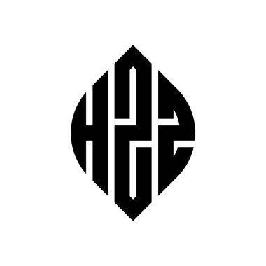 Çember ve elips şekilli HZZ daire harf logosu tasarımı. Tipografik şekilli HZZ elips harfleri. Üç baş harf daire şeklinde bir logo oluşturuyor. HZZ Çember Amblemi Soyut Monogram Harf İşaretleyici Vektörü.