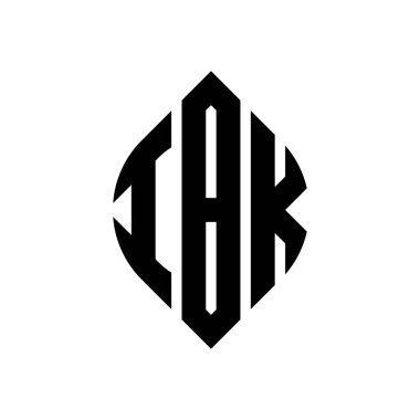 Çember ve elips şekilli IBK daire harf logosu tasarımı. Tipografik biçimli IBK elips harfleri. Üç baş harf daire şeklinde bir logo oluşturuyor. IBK Çember Amblemi Soyut Monogram Harf İşaretleyici Vektörü.