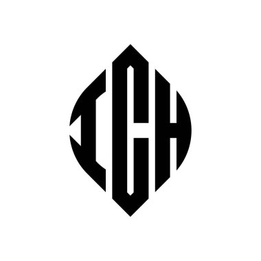 Çember ve elips şekilli ICH daire harf logosu tasarımı. Tipografik tarzda ICH elips harfleri. Üç baş harf daire şeklinde bir logo oluşturuyor. ICH Çember Amblemi Soyut Monogram Harf İşaretleme Vektörü.