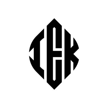 Çember ve elips şekilli IEK daire harf logosu tasarımı. Tipografik biçimli IEK elips harfleri. Üç baş harf daire şeklinde bir logo oluşturuyor. IEK Çember Amblemi Soyut Monogram Harf İşaretleyici Vektörü.
