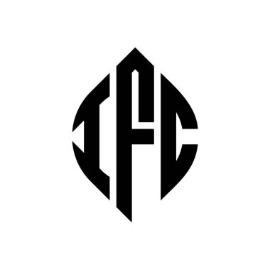Dairesel ve elips şekilli IFC daire harf logosu tasarımı. Tipografik biçimli IFC elips harfleri. Üç baş harf daire şeklinde bir logo oluşturuyor. IFC Çember Amblemi Soyut Monogram Harf İşaretleyici Vektörü.