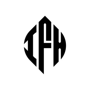 Dairesel ve elips şekilli IFX daire harf logosu tasarımı. Tipografik biçimli IFX elips harfleri. Üç baş harf daire şeklinde bir logo oluşturuyor. IFX Çember Amblemi Soyut Monogram Harf İşaretleyici Vektörü.