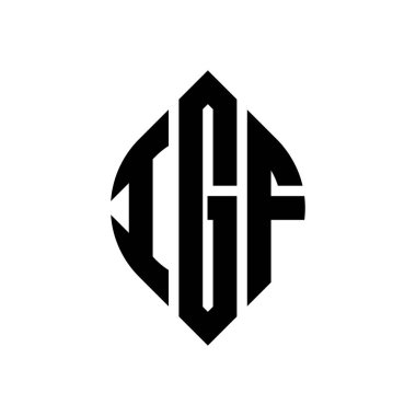 Dairesel ve elips şekilli IGF daire harf logosu tasarımı. Tipografik biçimli IGF elips harfleri. Üç baş harf daire şeklinde bir logo oluşturuyor. IGF Çember Amblemi Soyut Monogram Harf İşaretleyici Vektörü.
