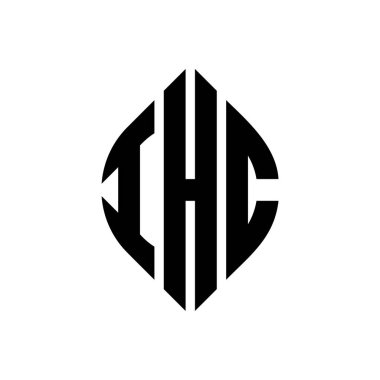 Çember ve elips şekilli IHC daire harf logosu tasarımı. Tipografik biçimli IHC elips harfleri. Üç baş harf daire şeklinde bir logo oluşturuyor. IHC Çember Amblemi Soyut Monogram Harf İşaretleyici Vektörü.