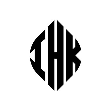 Çember ve elips şekilli IHK daire harf logosu tasarımı. Tipografik biçimli IHK elips harfleri. Üç baş harf daire şeklinde bir logo oluşturuyor. IHK Çember Amblemi Soyut Monogram Harf İşaretleyici Vektörü.
