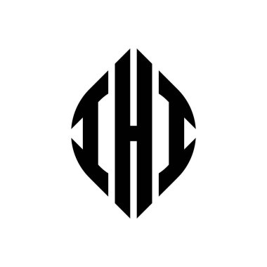 Dairesel ve elips şekilli IHI daire harf logosu tasarımı. Typographic tarzında elips harfler. Üç baş harf daire şeklinde bir logo oluşturuyor. IHI Çemberi Amblemi Soyut Monogram Harf İşaretleyici Vektörü.