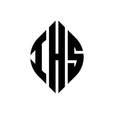 Çember ve elips şekilli IHS daire harf logosu tasarımı. Tipografik biçimli IHS elips harfleri. Üç baş harf daire şeklinde bir logo oluşturuyor. IHS Çember Amblemi Soyut Monogram Harf İşaretleyici Vektörü.