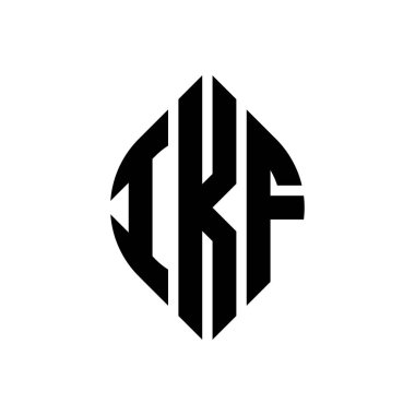 Çember ve elips şekilli IKF daire harf logosu tasarımı. Tipografik biçimli IKF elips harfleri. Üç baş harf daire şeklinde bir logo oluşturuyor. IKF Çember Amblemi Soyut Monogram Harf İşaretleyici Vektörü.