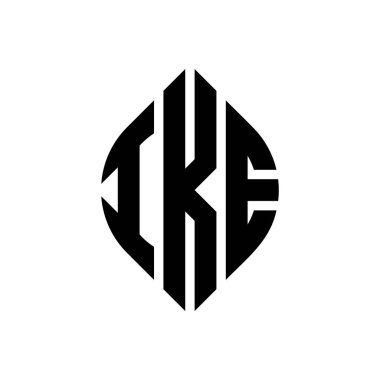 Çember ve elips şekilli IKE daire harf logosu tasarımı. Tipografik biçimli IKE elips harfleri. Üç baş harf daire şeklinde bir logo oluşturuyor. IKE Çemberi Amblemi Soyut Monogram Harf İşaretleyici Vektörü.