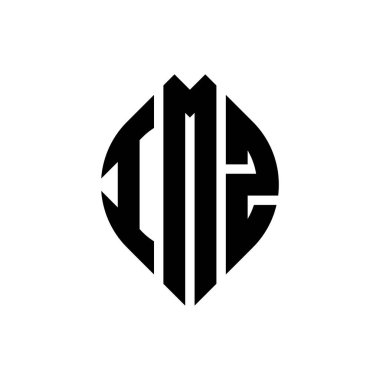 Çember ve elips şekilli IMZ daire harf logosu tasarımı. Tipografik biçimli IMZ elips harfleri. Üç baş harf daire şeklinde bir logo oluşturuyor. IMZ Çember Amblemi Soyut Monogram Harf İşaretleyici Vektörü.