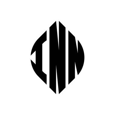 Çember ve elips şekilli INN daire harf logosu tasarımı. Tipografik şekilli INN elips harfleri. Üç baş harf daire şeklinde bir logo oluşturuyor. INN Çemberi Amblemi Soyut Monogram Harf İşaretleyici Vektörü.