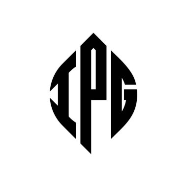 Dairesel ve elips şekilli IPG daire harf logosu tasarımı. Tipografik biçimli IPG elips harfleri. Üç baş harf daire şeklinde bir logo oluşturuyor. IPG Çember Amblemi Soyut Monogram Harf İşaretleyici Vektörü.
