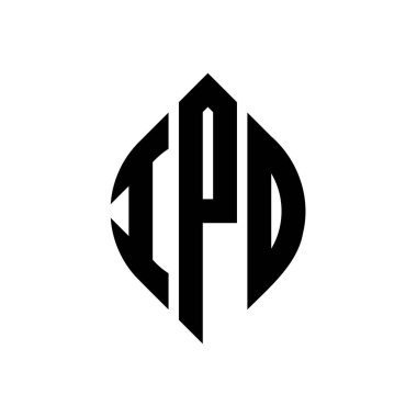 Çember ve elips şekilli halka arz dairesi logosu tasarımı. Typographic tarzında halka arz elips harfleri. Üç baş harf daire şeklinde bir logo oluşturuyor. IPO Çemberi Amblemi Soyut Monogram Harf İşaretleyici Vektörü.
