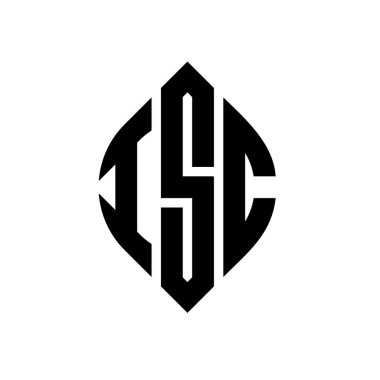 Dairesel ve elips şekilli ISC daire harf logosu tasarımı. ISC elips harfleri tipografik tarzda. Üç baş harf daire şeklinde bir logo oluşturuyor. ISC Çember Amblemi Soyut Monogram Harf İşaretleyici Vektörü.