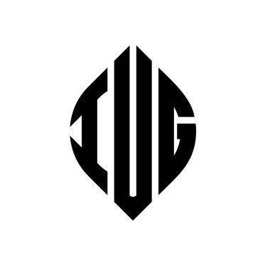 Dairesel ve elips şekilli IUG daire harf logosu tasarımı. Typographic tarzında IUG elips harfleri. Üç baş harf daire şeklinde bir logo oluşturuyor. IUG Çember Amblemi Soyut Monogram Harf İşaretleyici Vektörü.