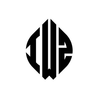 Çember ve elips şekilli IWZ daire harf logosu tasarımı. Tipografik biçimli IWZ elips harfleri. Üç baş harf daire şeklinde bir logo oluşturuyor. IWZ Çember Amblemi Soyut Monogram Harf İşaretleyici Vektörü.