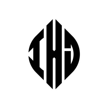 Dairesel ve elips şekilli IXJ daire harf logosu tasarımı. Tipografik biçimli IXJ elips harfleri. Üç baş harf daire şeklinde bir logo oluşturuyor. IXJ Çember Amblemi Soyut Monogram Harf İşaretleyici Vektörü.