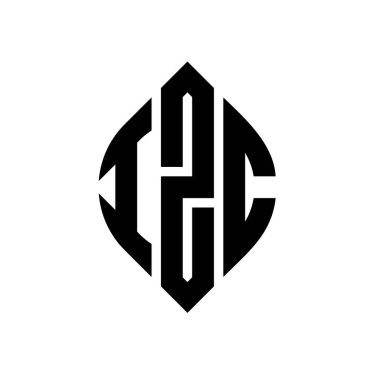 Daire ve elips şekilli IZC daire harf logosu tasarımı. Tipografik biçimli IZC elips harfleri. Üç baş harf daire şeklinde bir logo oluşturuyor. IZC Çember Amblemi Soyut Monogram Harf İşaretleyici Vektörü.