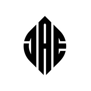 Daire ve elips şekilli JAE daire harf logosu tasarımı. Tipografik şekilli JAE elips harfleri. Üç baş harf daire şeklinde bir logo oluşturuyor. JAE Çember Amblemi Soyut Monogram Harf İşaretleyici Vektörü.