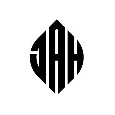 Daire ve elips şekilli JAH daire harf logosu tasarımı. Tipografik şekilli JAH elips harfleri. Üç baş harf daire şeklinde bir logo oluşturuyor. JAH Çember Amblemi Soyut Monogram Harf İşaretleme Vektörü.