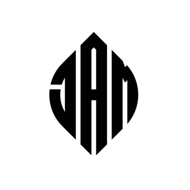 Çember ve elips şekilli JAM daire harf logosu tasarımı. Typographic tarzında elips harfler. Üç baş harf daire şeklinde bir logo oluşturuyor. JAM Çemberi Amblemi Soyut Monogram Harf İşaretleyici Vektörü.