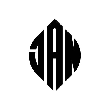 Daire ve elips şekilli JAN daire harf logosu tasarımı. Typographic tarzında JAN elips harfleri. Üç baş harf daire şeklinde bir logo oluşturuyor. JAN Çember Amblemi Soyut Monogram Harf İşaretleme Vektörü.