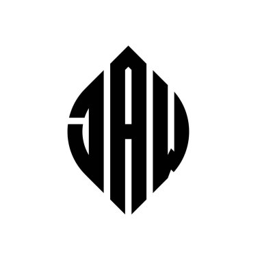 Çember ve elips şekilli JAW daire harf logosu tasarımı. Tipografik biçimli JAW elips harfleri. Üç baş harf daire şeklinde bir logo oluşturuyor. JAW Çember Amblemi Soyut Monogram Harf İşaretleyici Vektörü.