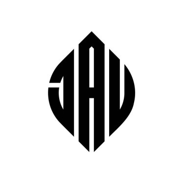 Daire ve elips şekilli JAU daire harf logosu tasarımı. Tipografik şekilli JAU elips harfleri. Üç baş harf daire şeklinde bir logo oluşturuyor. JAU Çemberi Amblemi Soyut Monogram Harf İşaretleyici. JAU daire harfli logo tasarımı daire ve ellip