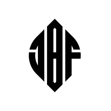 Çember ve elips şekilli JBF daire harf logosu tasarımı. Tipografik biçimli JBF elips harfleri. Üç baş harf daire şeklinde bir logo oluşturuyor. JBF Çember Amblemi Soyut Monogram Harf İşaretleyici Vektörü.