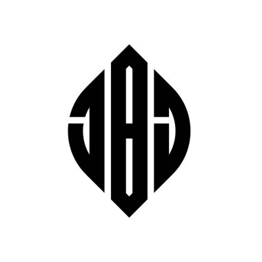 Dairesel ve elips şekilli JBJ daire harf logosu tasarımı. Tipografik tarzda JBJ elips harfleri. Üç baş harf daire şeklinde bir logo oluşturuyor. JBJ Çember Amblemi Soyut Monogram Harf İşaretleyici Vektörü.