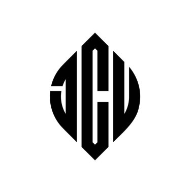 Çember ve elips şekilli JCU daire harf logosu tasarımı. JCU elips harfleri tipografik tarzda. Üç baş harf daire şeklinde bir logo oluşturuyor. JCU Çember Amblemi Soyut Monogram Harf İşaretleyici Vektörü.