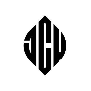Çember ve elips şekilli JCW daire harf logosu tasarımı. Tipografik biçimli JCW elips harfleri. Üç baş harf daire şeklinde bir logo oluşturuyor. JCW Çember Amblemi Soyut Monogram Harf İşaretleyici Vektörü.