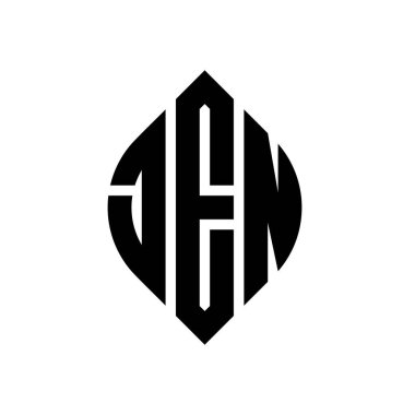 Çember ve elips şekilli JEN daire harf logosu tasarımı. Tipografik biçimli JEN elips harfleri. Üç baş harf daire şeklinde bir logo oluşturuyor. JEN Çember Amblemi Soyut Monogram Harf İşaretleme Vektörü.