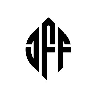 Çember ve elips şekilli JFF daire harf logosu tasarımı. Tipografik şekilli JFF elips harfleri. Üç baş harf daire şeklinde bir logo oluşturuyor. JFF Çember Amblemi Soyut Monogram Harf İşaretleme Vektörü.