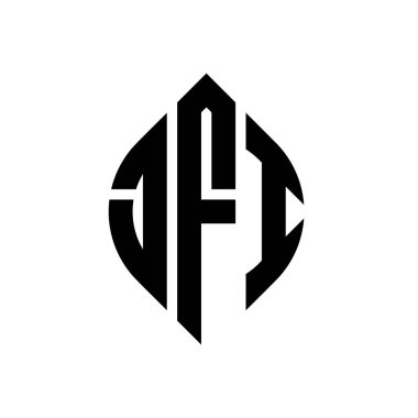 Dairesel ve elips şekilli JFI daire harf logosu tasarımı. Tipografik şekilli JFI elips harfleri. Üç baş harf daire şeklinde bir logo oluşturuyor. JFI Çember Amblemi Soyut Monogram Harf İşaretleyici Vektörü.