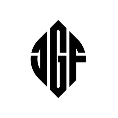 Daire ve elips şekilli JGF daire harf logosu tasarımı. Tipografik biçimli JGF elips harfleri. Üç baş harf daire şeklinde bir logo oluşturuyor. JGF Çember Amblemi Soyut Monogram Harf İşaretleyici Vektörü.