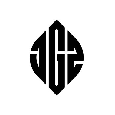 Daire ve elips şekilli JGZ daire harf logosu tasarımı. Tipografik biçimli JGZ elips harfleri. Üç baş harf daire şeklinde bir logo oluşturuyor. JGZ Çember Amblemi Soyut Monogram Harf İşaretleyici Vektörü.