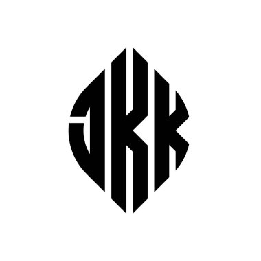 Çember ve elips şekilli JKK daire harf logosu tasarımı. Tipografik biçimli JKK elips harfleri. Üç baş harf daire şeklinde bir logo oluşturuyor. JKK Çember Amblemi Soyut Monogram Harf İşaretleme Vektörü.