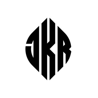 Daire ve elips şekilli JKR daire harf logosu tasarımı. Tipografik biçimli JKR elips harfleri. Üç baş harf daire şeklinde bir logo oluşturuyor. JKR Çember Amblemi Soyut Monogram Harf İşaretleyici Vektörü.